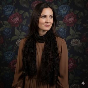 Symphony Designs Women's Black Burnout Velvet Floral Sheer Silk Blend Scarf